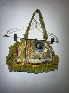 Vintage Ziba Boho Tapestry Lace and Ribbon Ruffle Handbag